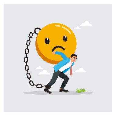 Üzücü bir yüz yükü taşıyan, zincirlenmiş depresyondaki bir iş adamı. Baskıcı yükleri, ezici mücadeleleri, kararlılığı ve zorlu bir mesleki çevreyi gösteriyor. Geliştirme kavramı.