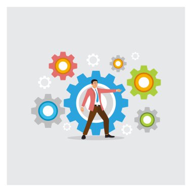 İşletme lideri büyümeyi çok renkli viteslerle yönetiyor. Yenilikçiliği, operasyonel verimliliği, liderliği ve stratejik problem çözmeyi tanımlar. Hırs ya da kariyer yolu kavramı.