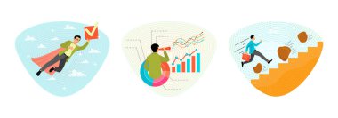 İşadamı süper kahraman çek kutusuyla uçuyor. Haritalar ve grafiklerle finans piyasasını analiz eden bir işadamı. İş adamı kayalardan kaçınarak merdivenleri tırmanır.