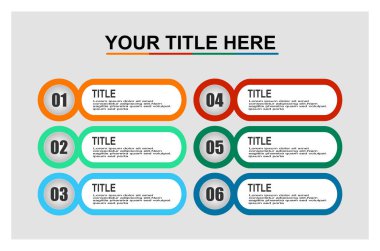 Dairesel Kilometre Taşları ve Kalın Başlıklı Renkli Altı Basamaklı Zaman Çizelgesi Bilgileri. Yuvarlak renk bantları ve dairesel kilometre taşları içeren parlak altı adım zaman çizelgesi bilgiName