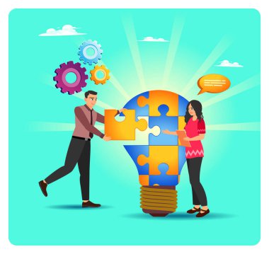 Profesyoneller parlayan bir ampulün içine yapboz parçaları yerleştirmek için işbirliği yaparlar. Yaratıcılığı, problem çözmeyi ve takım çalışmasını sembolize ediyor. Beyin faaliyeti kavramı .