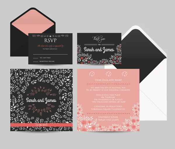 Convite de casamento Set — Vetor de Stock