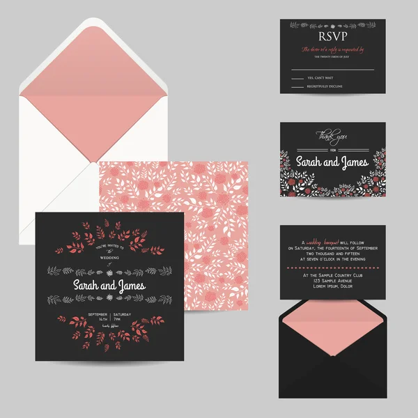 Convite de casamento Set — Vetor de Stock