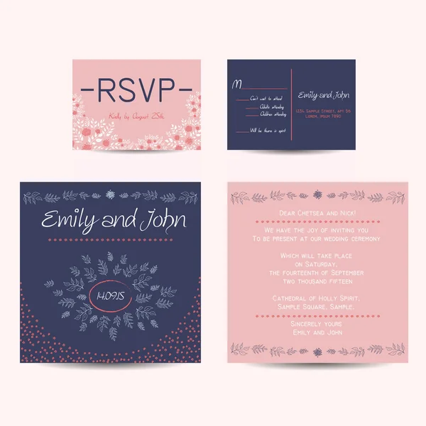 Ensemble d'invitation de mariage — Image vectorielle