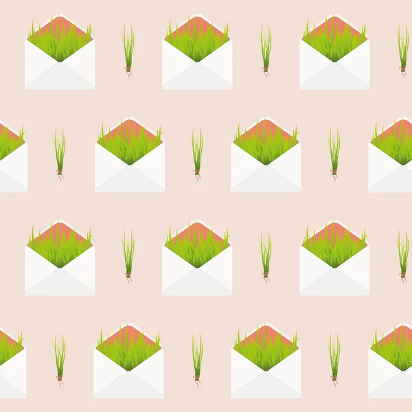 Nahtloses Muster mit Umschlag und Gras — Stockvektor