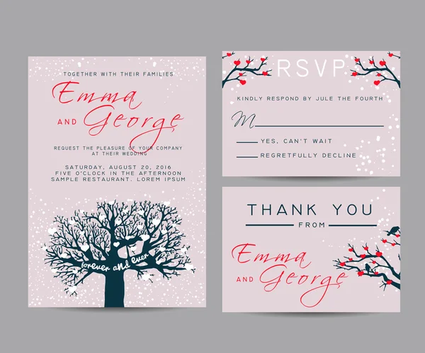 Belle invitation de mariage avec arbre de fée — Image vectorielle