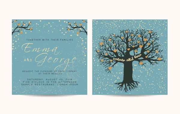Belle invitation de mariage sertie d'arbre de fée. style rétro — Image vectorielle