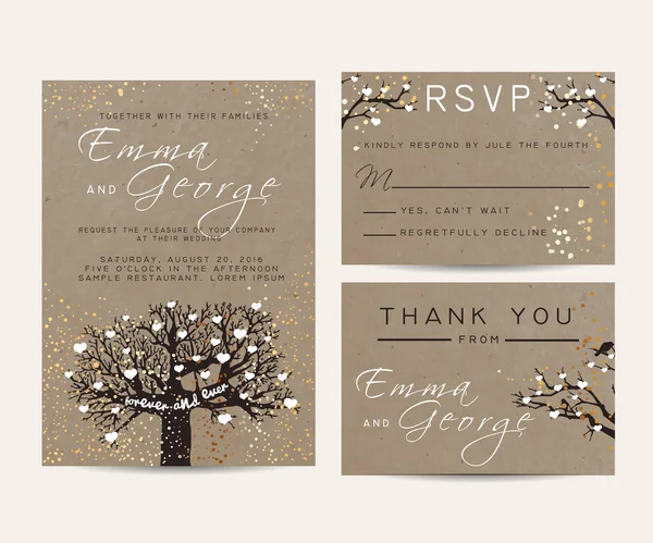 Wunderschöne Hochzeitseinladung auf Kraftpapier, dekoriert mit — Stockvektor