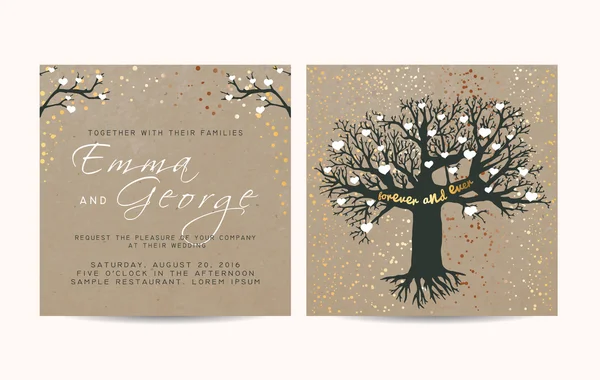 美しい結婚式の招待状で飾られたクラフト紙に設定 — ストックベクタ
