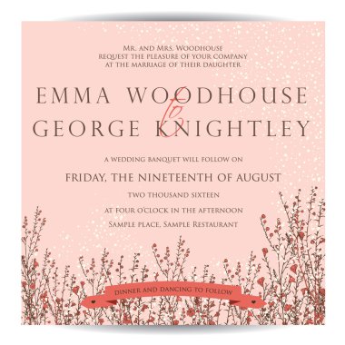 davetiye düğün keten el çekilmiş dalı ile dekore edilmiş