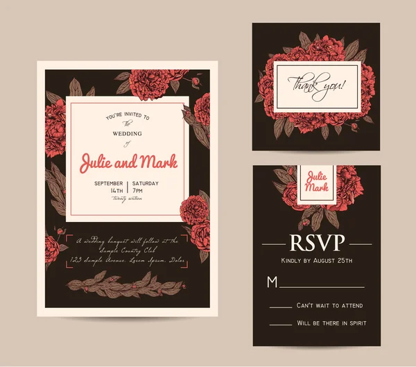 Ensemble d'invitation botanique avec cartes rsvp — Image vectorielle