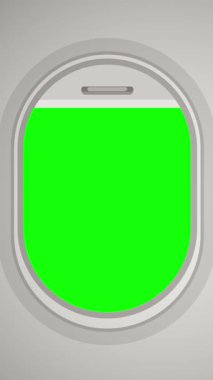 Yeşil ekranlı uçak pencereleri, seyahat veya havacılık temalı projeler için çok yönlü arka planlar, birleştirme ve görsel efektler için ideal.