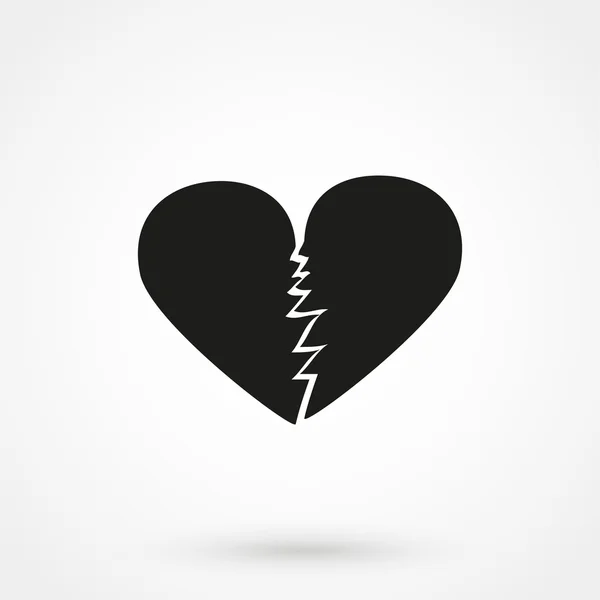 Corazón roto icono vector negro sobre fondo blanco — Vector de stock