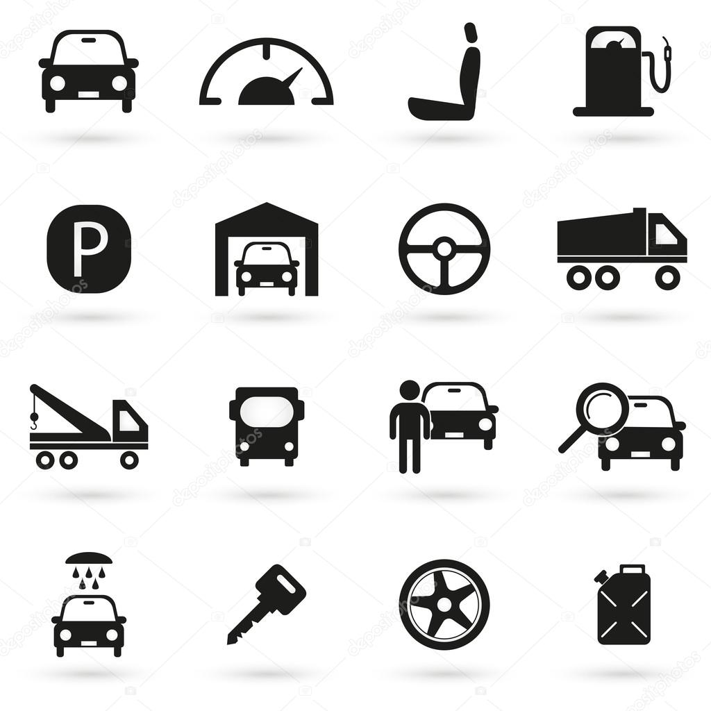 Car parts icons black on white background in simple style