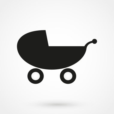 Bebek arabası simgesi beyaz arka plan üzerinde siyah