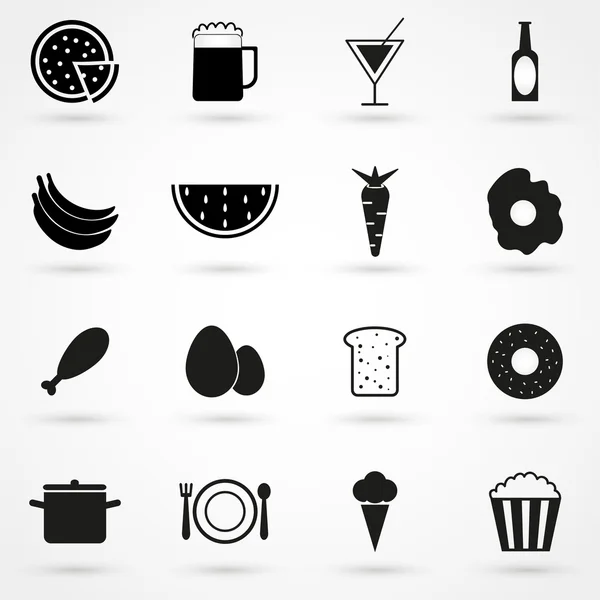 食物图标设置矢量在白色背景黑色 — 图库矢量图片