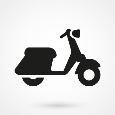 düz tarzda beyaz arka plan üzerinde scooter simgesi. Basit vektör çizimi