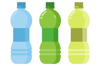 Paketlenmiş içki şişeleri, farklı tasarımlı maden suyu şişeleri.