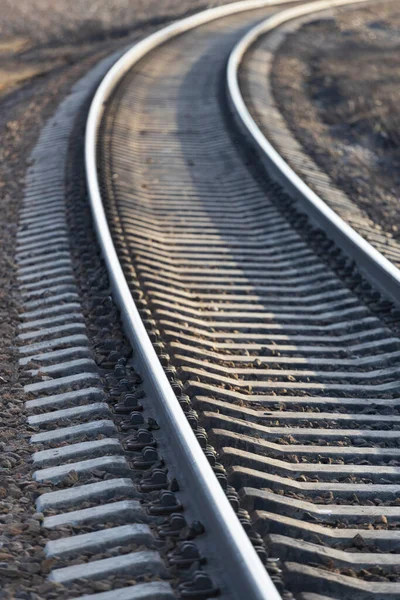 Railway track. Rail track is formed from rails, sleepers, fasteners. High quality photo