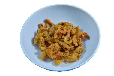 fried shrimp in a bowl with white background