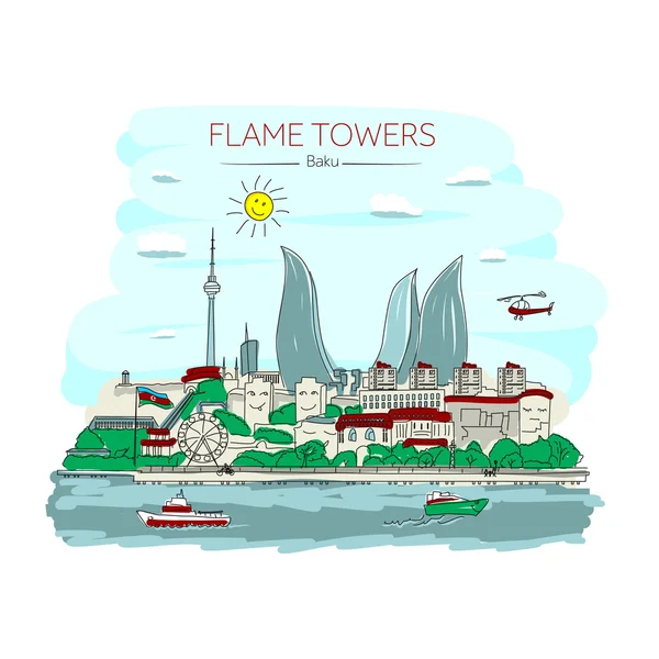 Flame Towers Bakú. Azerbaiyán . — Vector de stock