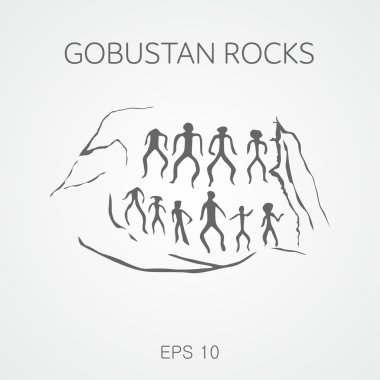 Rock sanat kültürel peyzaj Azerbaycan. Qobustan.