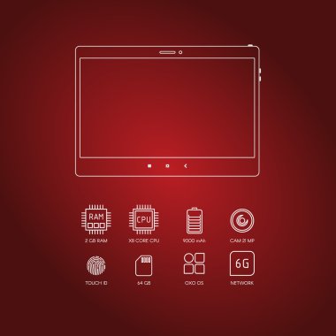 Akıllı telefon/Tablet belirtimi düz çizgi simgeler. Gadget'ı işte