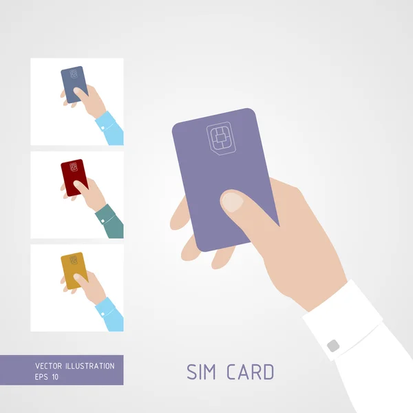 손을 들고 Sim 카드입니다. Sim 카드 아이콘 평면 스타일. — 스톡 벡터