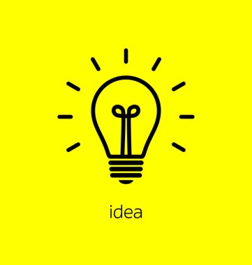 Fikir kavramı ile vektör ampul simgesi. Beyin fırtınası.