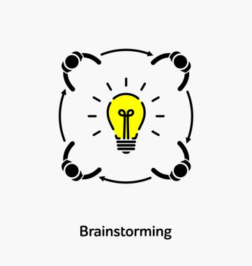 Fikir kavramı ile vektör ampul simgesi. Beyin fırtınası.