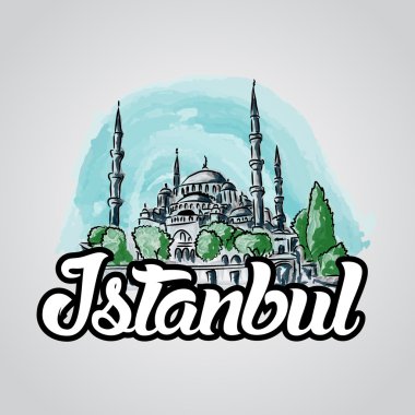 Istanbul elle çizilmiş vektör kroki illüstrasyon mavi Camii.