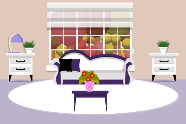 Oturma odası iç. Oturma odası vektör çizim için mobilya