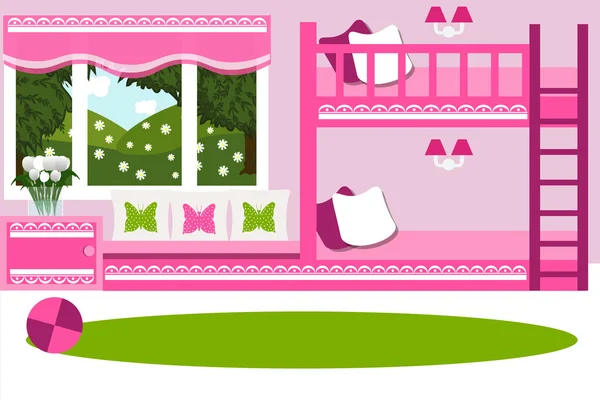 Het interieur van de slaapkamer. Slaapkamer voor de kinderen. Cartoon slaapkamer vectorillustratie — Stockvector