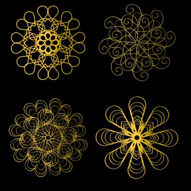 Mandala vektör çizim ayarlayın. Siyah arka plan, tasarım öğeleri üzerinde altın mandala