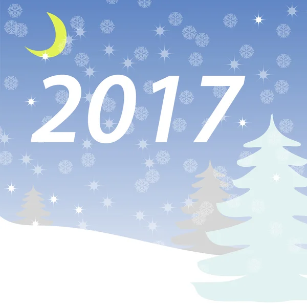 Зимовий прапор. Вітальна листівка зимовий ліс. Новий рік. Сніжинки, нічне небо Векторні ілюстрації. Фон зимовий пейзаж — стоковий вектор