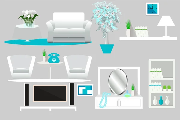 Een aantal meubels voor de woonkamer. Woonkamer interieur vectorillustratie — Stockvector