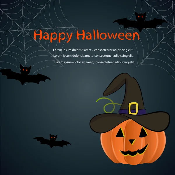 Halloween, banner happy halloween, kürbis jack und fledermäuse vektorillustration — Stockvektor