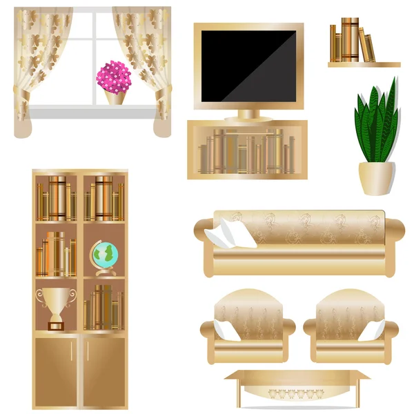 Het interieur van de woonkamer. Meubels voor woonkamer vectorillustratie instellen — Stockvector