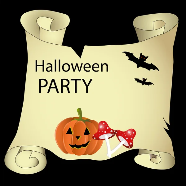 Feliz Halloween vector ilustración. La invitación original del partido antiguo pergamino — Vector de stock