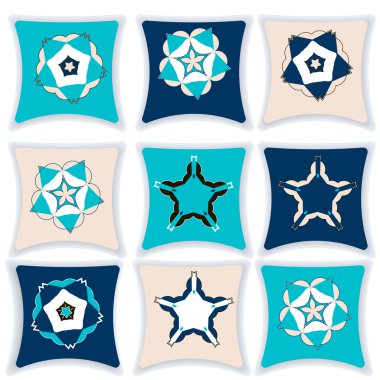 A pillow menu vector illustration. Cushions with different geometric patterns clipart