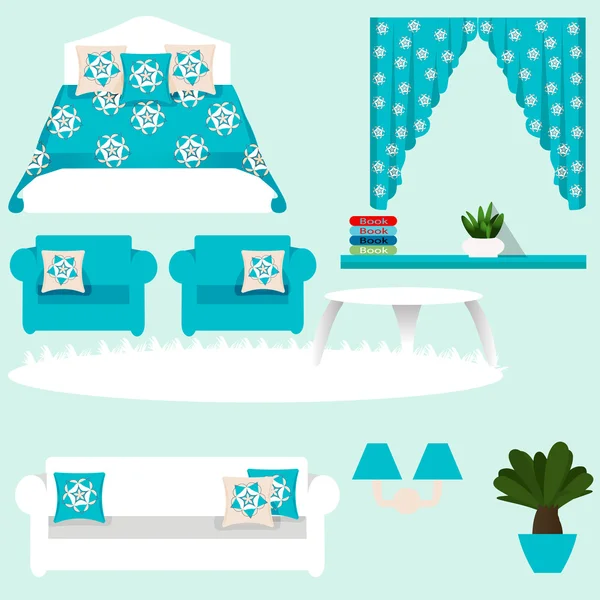 Dormitorio vector interior ilustración. Un conjunto de muebles para el interior — Vector de stock