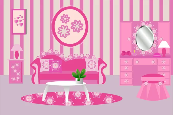 Sala de estar vector interior ilustración. Sala de estar rosa — Archivo Imágenes Vectoriales