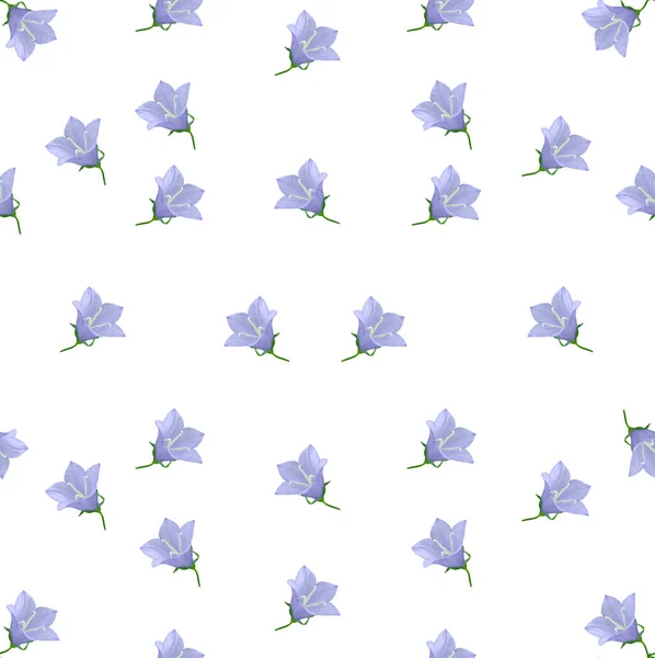 Nahtloses Muster Mit Lila Glockenblumen Weißem Hintergrund — Stockfoto