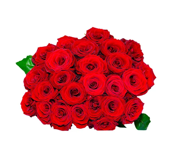 Kırmızı güller, beyaz arkaplanda bir demet çiçek.