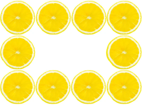 Fruity Pattern Sliced Lemon Slices White Background Empty Place Insert — 스톡 사진
