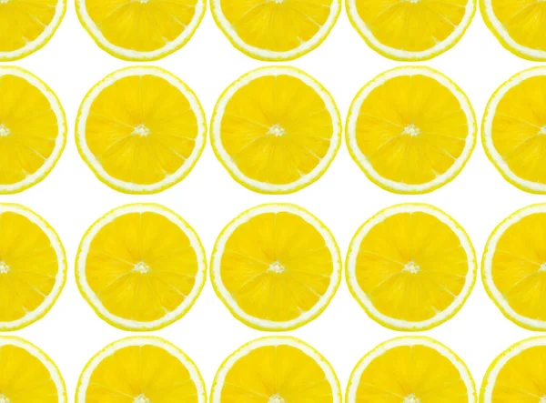 Zitronenmuster Mit Geschnittenen Zitronenscheiben Auf Weißem Hintergrund — Stockfoto