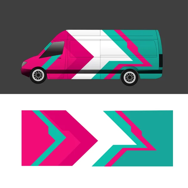 Şirket filosu için turuncu çizgili ve markalı bir minibüs ambalajı.