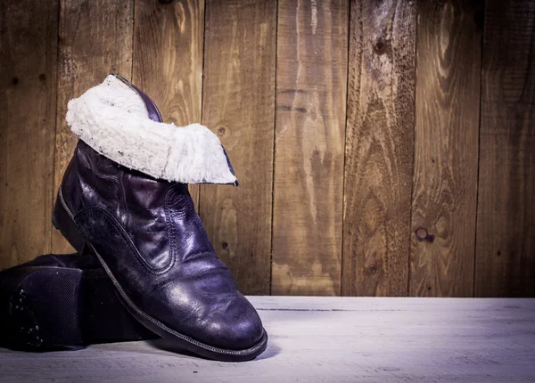 Stary, skórzane buty z wełny — Zdjęcie stockowe