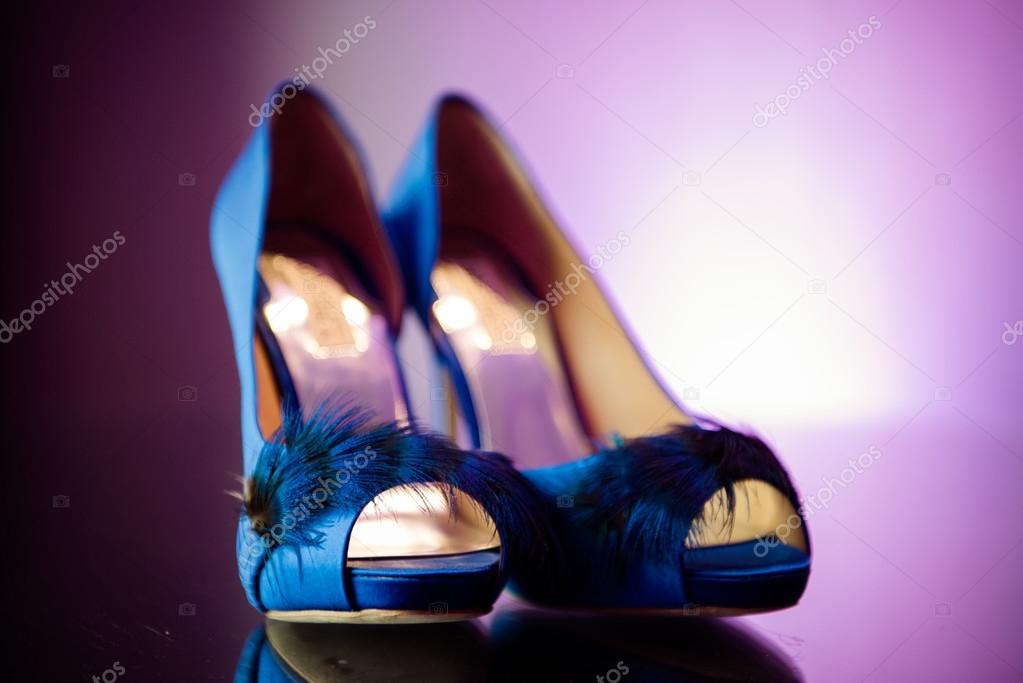 blue feather shoes