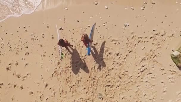 Surf meninas andando aéreo — Vídeo de Stock